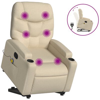 vidaXL Stand up Massage Recliner Chair Cream Fabric