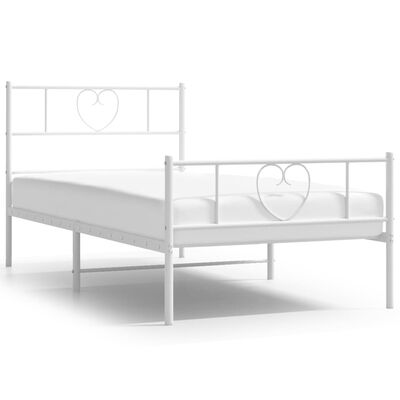 vidaXL Metal Bed Frame without Mattress with Footboard White 39.4"x74.8"