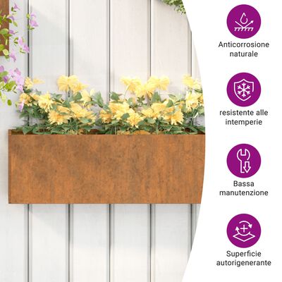 vidaXL Wall Planters 2 pcs Rusty Corten Steel 20.9"x3.9"x6.7"