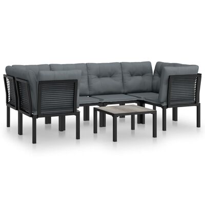 vidaXL 7 Piece Patio Lounge Set Black and Gray Poly Rattan