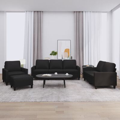 vidaXL 4 Piece Sofa Set with Cushions Black Faux Leather