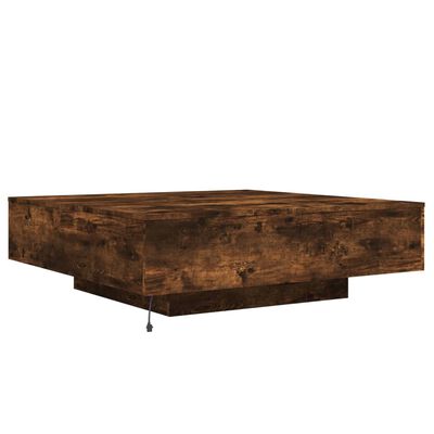 vidaXL Coffee Table with LED Lights Smoked Oak 39.4"x39.4"x12.2"