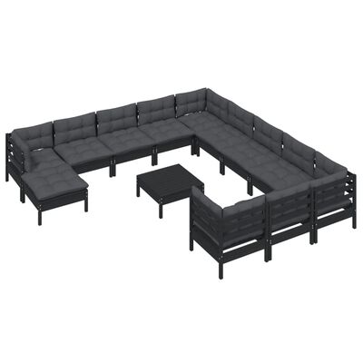 vidaXL 13 Piece Patio Lounge Set with Cushions Black Pinewood