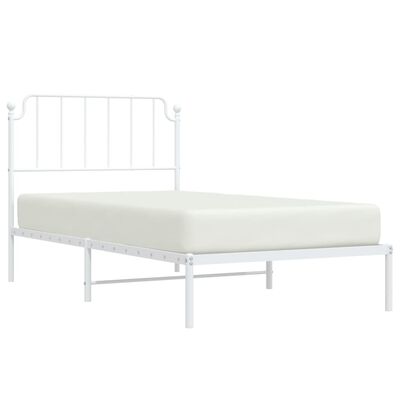 vidaXL Metal Bed Frame without Mattress with Headboard White 39.4"x74.8"