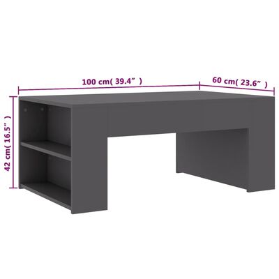 vidaXL Coffee Table Gray 39.4"x23.6"x16.5" Engineered Wood