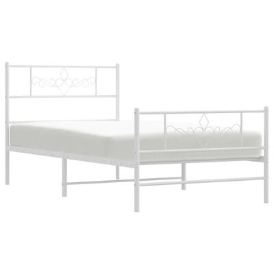 vidaXL Metal Bed Frame without Mattress with Footboard White 39.4"x78.7"