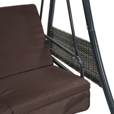 vidaXL Patio Swing Bench with Adjustable Canopy Coffee Brown Steel