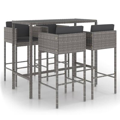 vidaXL 5 Piece Patio Bar Set with Cushions Poly Rattan Gray