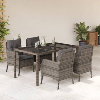 vidaXL 5 Piece Patio Dining Set with Cushions Gray Poly Rattan