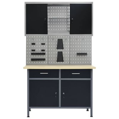 vidaXL Workbench with Three Wall Panels and One Cabinet