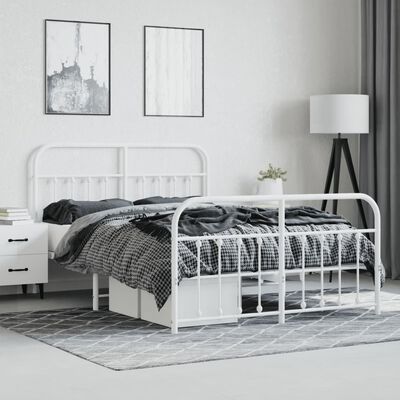 vidaXL Metal Bed Frame without Mattress with Footboard White 59.1"x78.7"