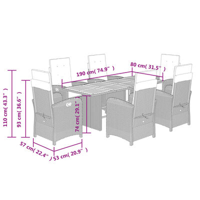 vidaXL 7 Piece Patio Dining Set with Cushions Gray Poly Rattan