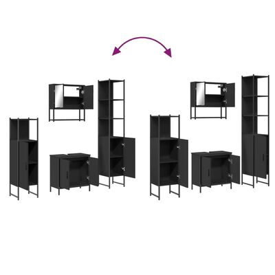 vidaXL 4 Piece Bathroom Furniture Set Black Engineered Wood