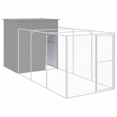 vidaXL Dog House with Run Light Gray 65"x179.1"x71.3" Galvanized Steel