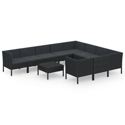 vidaXL 11 Piece Patio Lounge Set with Cushions Poly Rattan Black