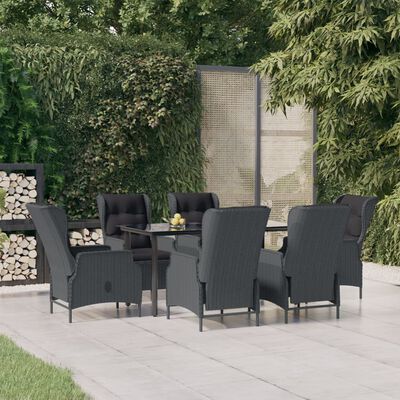 vidaXL 7 Piece Patio Dining Set Dark Gray Poly Rattan