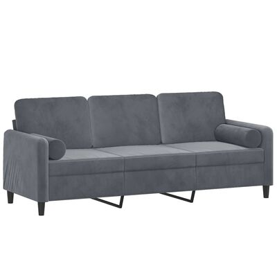 vidaXL 3-Seater Sofa with Throw Pillows Dark Gray 70.9" Velvet