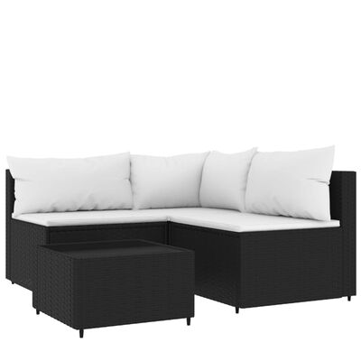 vidaXL 4 Piece Patio Lounge Set with Cushions Black Poly Rattan