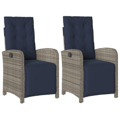 vidaXL Reclining Patio Chairs 2 pcs with Footrest Gray Poly Rattan