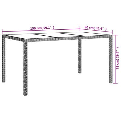 vidaXL Patio Table 59.1"x35.4"x29.5" Tempered Glass and Poly Rattan Gray