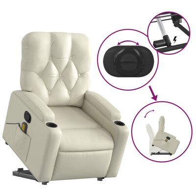 vidaXL Stand up Massage Recliner Chair Cream Faux Leather