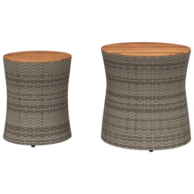 vidaXL Patio Side Tables 2 pcs with Wooden Top Gray Poly Rattan