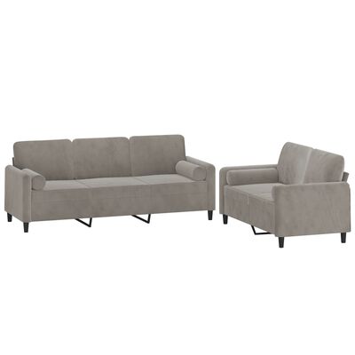 vidaXL 2 Piece Sofa Set with Throw Pillows&Cushions Light Gray Velvet