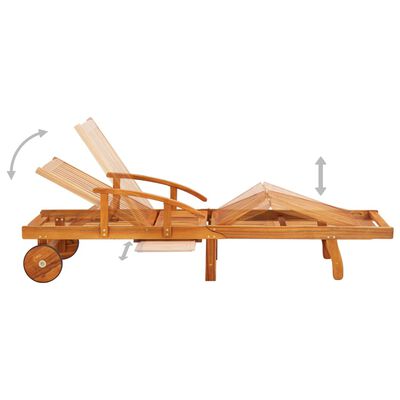 vidaXL Patio Sun Lounger with Table and Cushion Solid Acacia Wood