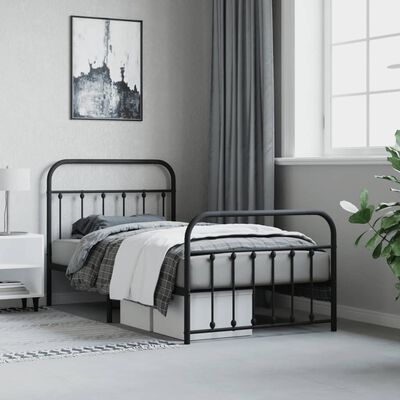 vidaXL Metal Bed Frame without Mattress with Footboard Black 39.4"x74.8"