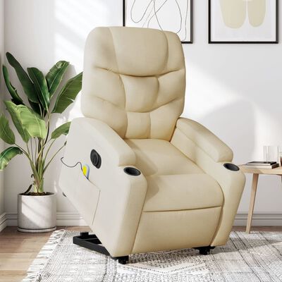 vidaXL Electric Stand up Massage Recliner Chair Cream Fabric