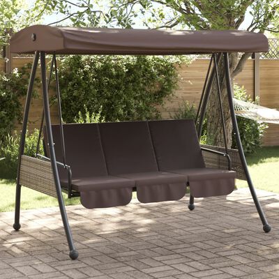 vidaXL Patio Swing Bench with Adjustable Canopy Coffee Brown Steel