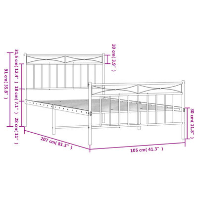 vidaXL Metal Bed Frame without Mattress with Footboard Black 39.4"x78.7"