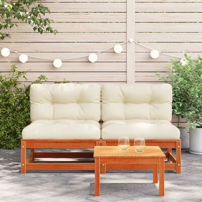 vidaXL Patio Sofas Armless with Cushions 2 pcs Wax Brown Solid Wood Pine