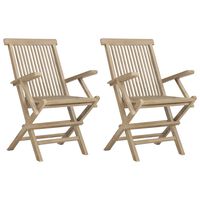 vidaXL Folding Patio Chairs 2 pcs Gray 22"x24"x35" Solid Wood Teak