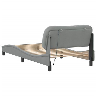 vidaXL Bed Frame with LED without Mattress Light Gray 39.4"x74.8" Fabric