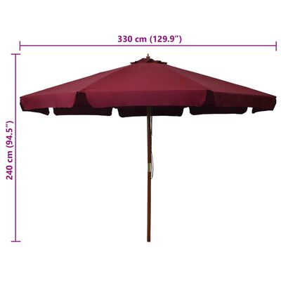 vidaXL Garden Parasol with Wooden Pole 129.9" Burgundy