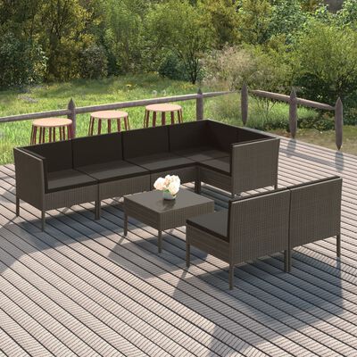 vidaXL 8 Piece Patio Lounge Set with Cushions Poly Rattan Gray