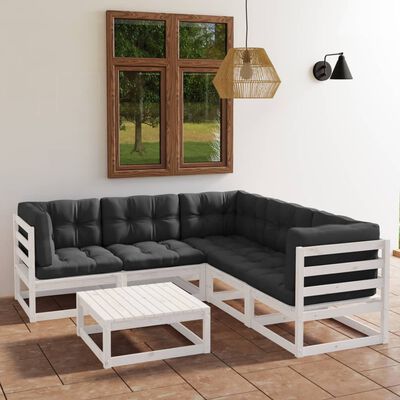 vidaXL 6 Piece Patio Lounge Set with Cushions Solid Wood Pine