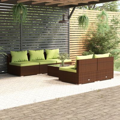 vidaXL 6 Piece Patio Lounge Set with Cushions Poly Rattan Brown