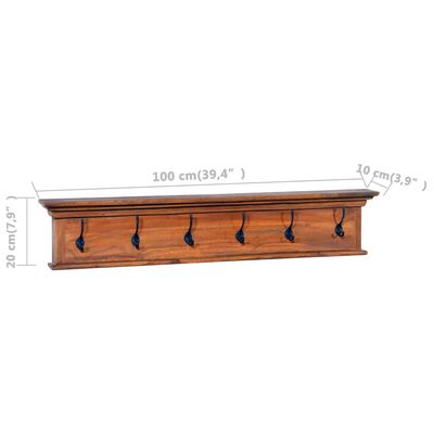 vidaXL Wall Mounted Coat Rack 39.4"x3.9"x7.9" Solid Teak Wood