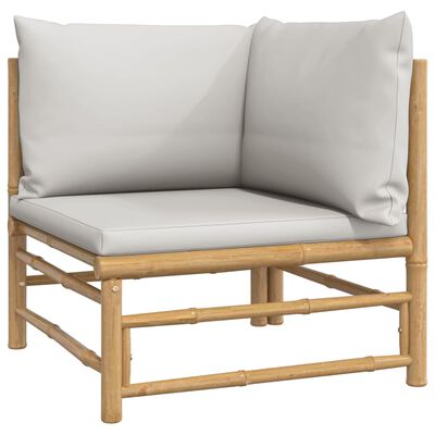 vidaXL 11 Piece Patio Lounge Set with Light Gray Cushions Bamboo