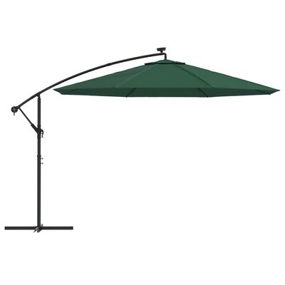 vidaXL Cantilever Umbrella with LED Lights and Metal Pole 137.8" Green