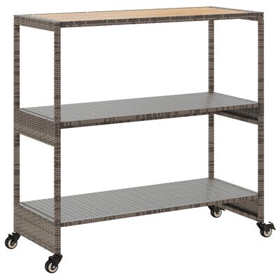 vidaXL Bar Cart 3-Tier Gray Poly Rattan and Solid Wood Acacia