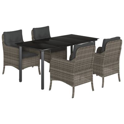 vidaXL 5 Piece Patio Dining Set with Cushions Gray Poly Rattan