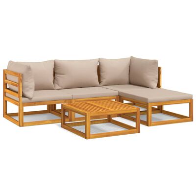 vidaXL 5 Piece Patio Lounge Set with Taupe Cushions Solid Wood