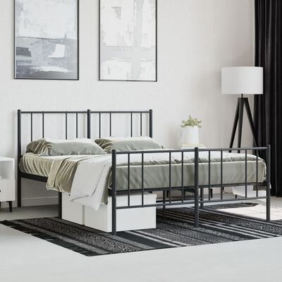 vidaXL Metal Bed Frame without Mattress with Footboard Black 53.1"x74.8"