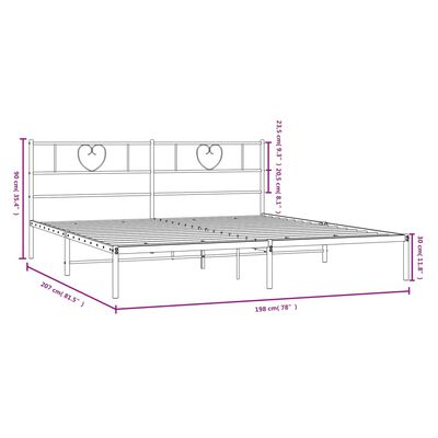 vidaXL Metal Bed Frame without Mattress with Headboard Black 76"x79.9"