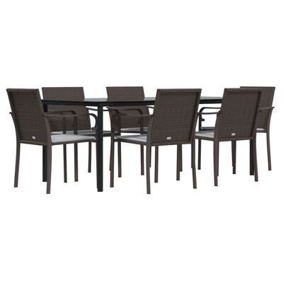 vidaXL 7 Piece Patio Dining Set with Cushions Poly Rattan and Steel