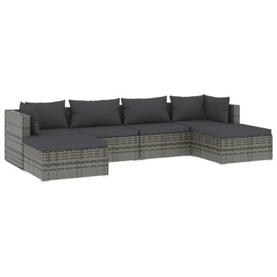 vidaXL 6 Piece Patio Lounge Set with Cushions Poly Rattan Gray