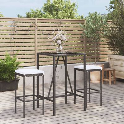 vidaXL 3 Piece Patio Bar Set with Cushions Black Poly Rattan